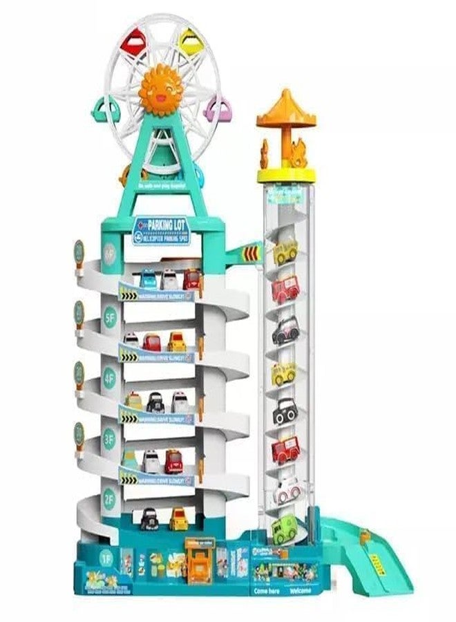 GEMCZA Ferris Wheel & ElevatorCar Adventure- 4 Level Parking with Light -Music & 14 Mini Cars & Vans-Garage Parking Lot Play Set for Kids- Boys & Girls(Ramokdu Toys) - Image 1